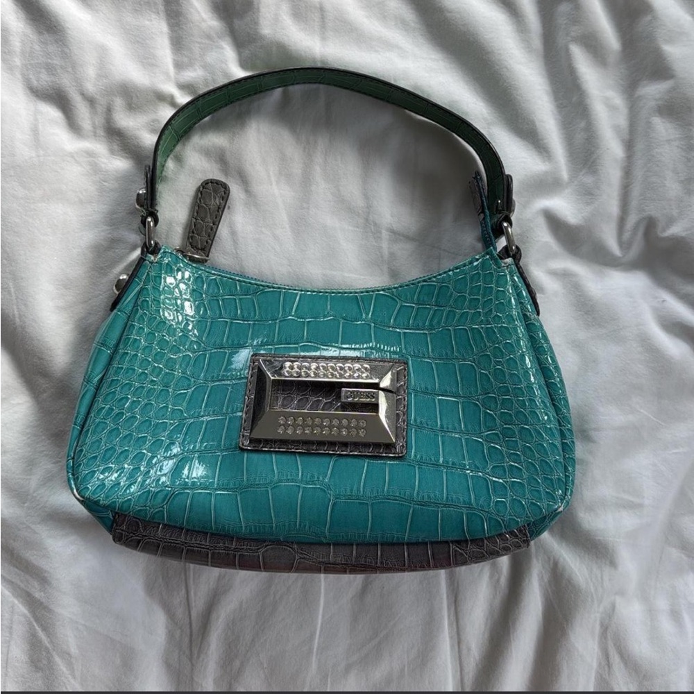 Guess Turquoise Crocodile Embossed Shoulder Bag